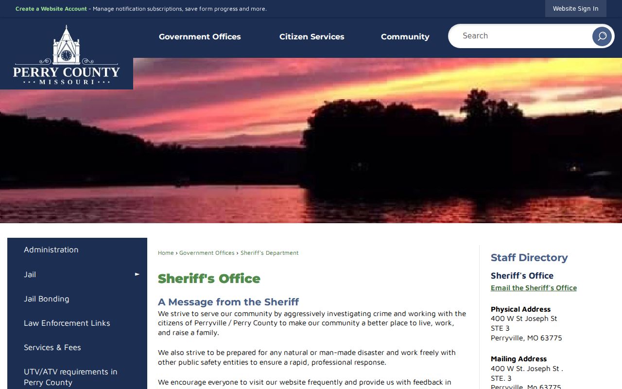 Perry County Sheriff contact source for arrest and booking records