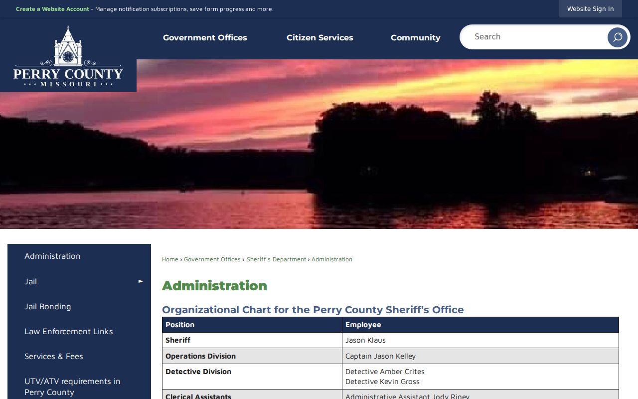 Perry County Sheriff organization for arrest and jail record requests