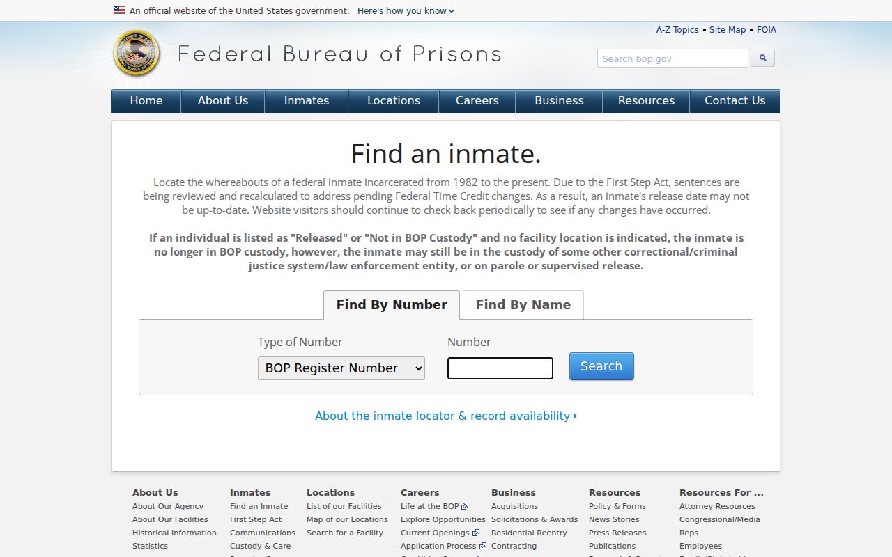 Perryville criminal history federal custody search through the BOP locator