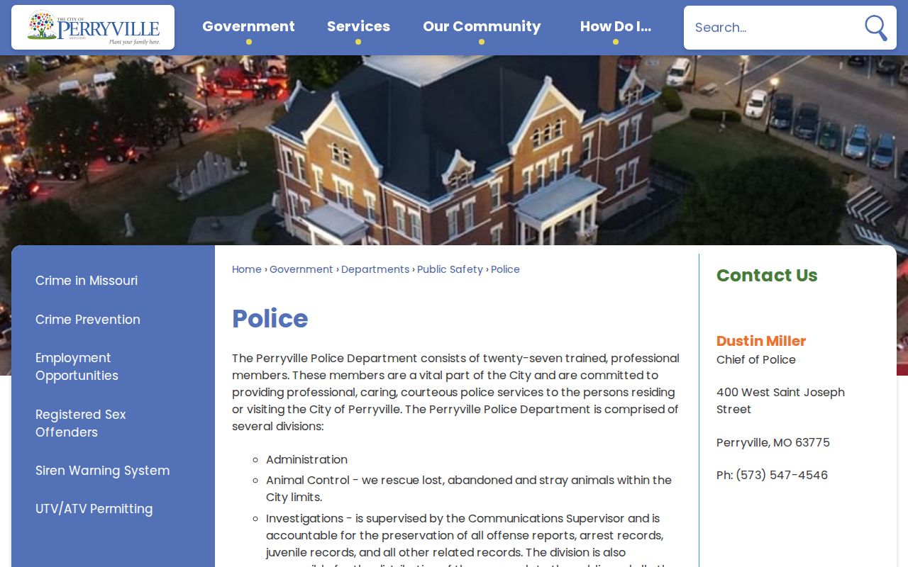 Perryville criminal history records division on the official police website
